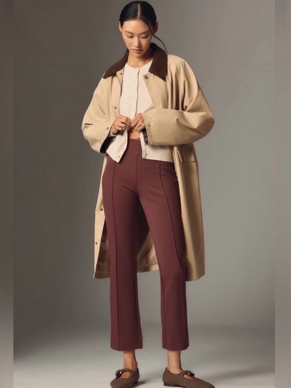 Anthropologie Maeve The Poppy Kick-Flare Pull-On Pants Burgundy